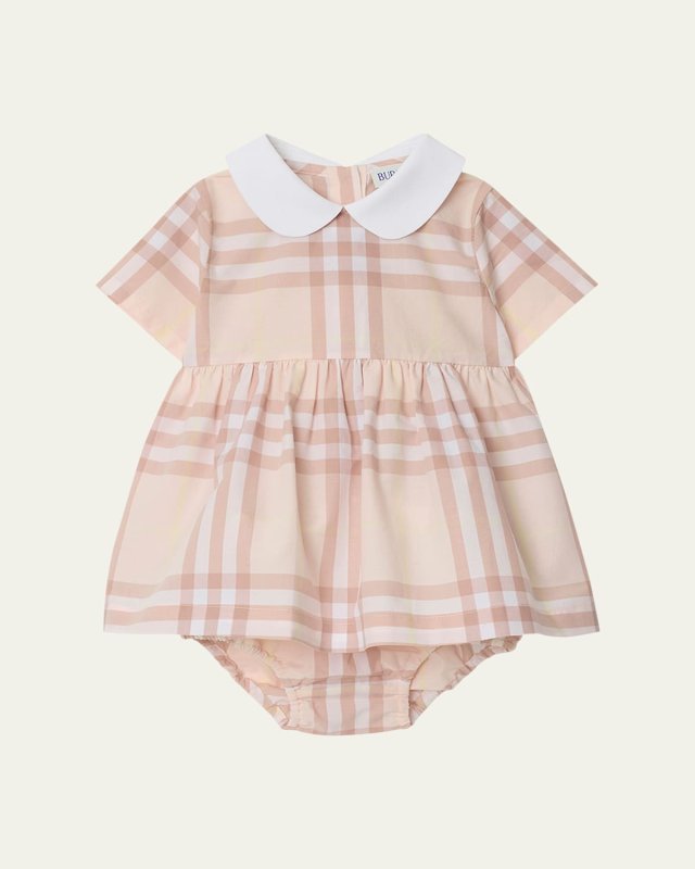Girl's Geraldine Cotton Poplin Check Dress & Bloomers, Size Newborn-18M